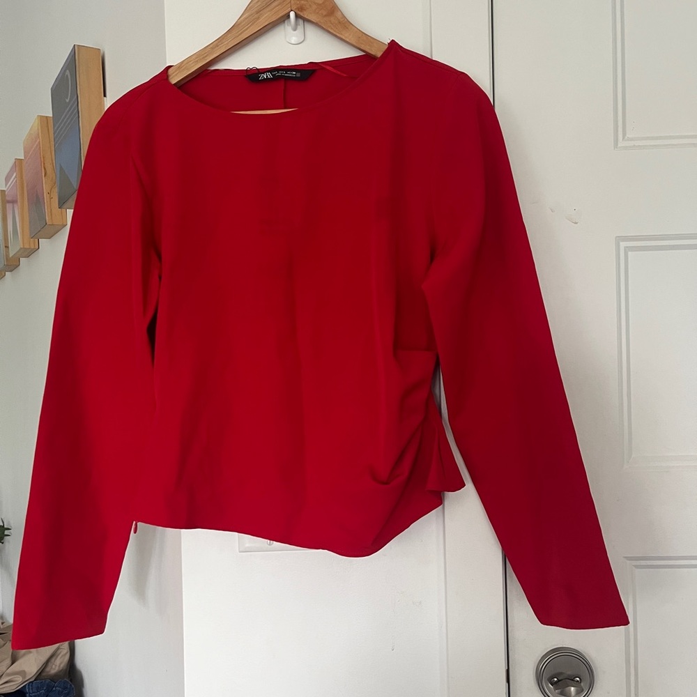 Zara Vibrant Red Long Sleeve Blouse